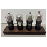 RR - Vintage Speed Vacuum Tubes Display - 4 Tubes on Wood Base RR - Vintage Speed Vacuum Tubes Display - 4 Tubes on Wood Base