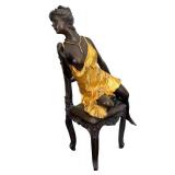 DR - Erotic Dancer Sculpture on Chair - Antique Metal Art Deco Figure DR - Erotic Dancer Sculpture on Chair - Antique Metal Art Deco Figure