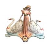 DR - Germa Antique 1890 Bisque Porcelain Planter with Swans DR - Germa Antique 1890 Bisque Porcelain Planter with Swans