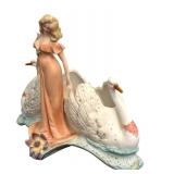DR - Germa Antique 1890 Bisque Porcelain Planter with Swans DR - Germa Antique 1890 Bisque Porcelain Planter with Swans