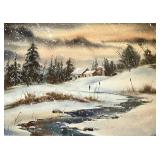 DR - L. Van Camp Watercolor - Winter Landscape, Framed DR - L. Van Camp Watercolor - Winter Landscape, Framed