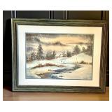 DR - L. Van Camp Watercolor - Winter Landscape, Framed DR - L. Van Camp Watercolor - Winter Landscape, Framed