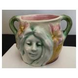 DR - Majolica Art Nouveau Face Cup, German, Double-Handled DR - Majolica Art Nouveau Face Cup, German, Double-Handled