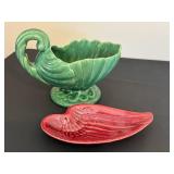 BR - Red Wing Leaf Dish & Haeger Green Shell Bowl - Vintage Pottery Pair BR - Red Wing Leaf Dish & Haeger Green Shell Bowl - Vintage Pottery Pair