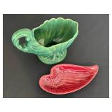 BR - Red Wing Leaf Dish & Haeger Green Shell Bowl - Vintage Pottery Pair BR - Red Wing Leaf Dish & Haeger Green Shell Bowl - Vintage Pottery Pair
