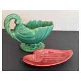 BR - Red Wing Leaf Dish & Haeger Green Shell Bowl - Vintage Pottery Pair BR - Red Wing Leaf Dish & Haeger Green Shell Bowl - Vintage Pottery Pair