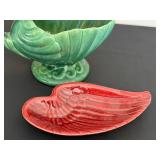 BR - Red Wing Leaf Dish & Haeger Green Shell Bowl - Vintage Pottery Pair BR - Red Wing Leaf Dish & Haeger Green Shell Bowl - Vintage Pottery Pair