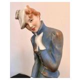 DR - Vintage Porcelain Art Deco Figurine 12in Tall - Woman in Blue Coat on Ornate Base DR - Vintage Porcelain Art Deco Figurine 12in Tall - Woman in Blue Coat on Ornate Base