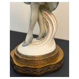 DR - Vintage Porcelain Art Deco Figurine 12in Tall - Woman in Blue Coat on Ornate Base DR - Vintage Porcelain Art Deco Figurine 12in Tall - Woman in Blue Coat on Ornate Base