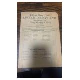 1925 Lincoln county fair horse racing race cards