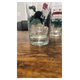 vintage hand painted horse racing themed drinking glasses