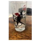 vintage hand painted horse racing themed drinking glasses