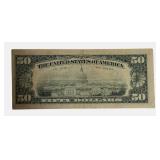 1977 - Cut Off: $50 Federal Reserve Note with an off-center seal.