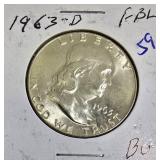 1963-D, FB (Full Bell Lines), Brilliant Uncirculated Half Dollar.