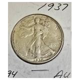 1937 Walking Liberty Half Dollar in Almost Uncirculated (AU) condition.