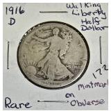 1916-D Walking Liberty Half Dollar - Obverse Mintmark (Rare)