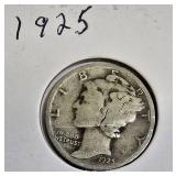 Collection of Liberty Dimes from the years 1923, 1925, and 1929.