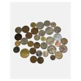 Old foreign coins from various countries around the world.