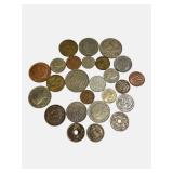 Old foreign coins from various countries around the world.