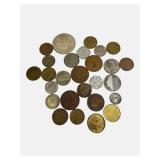 Old foreign coins from various countries around the world.