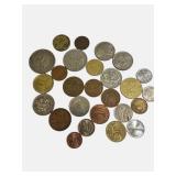 Old foreign coins from various countries around the world.