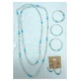 Jewelry Lot: Beaded Necklace, Earrings, and Bracelet Set. Blue Glass Beads