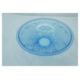 Vintage Indiana Glass Blue Pressed Large Glass Serving Bowl. "Button & Cane" Pattern