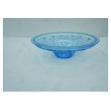 Vintage Indiana Glass Blue Pressed Large Glass Serving Bowl. "Button & Cane" Pattern
