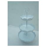 White Metal 3-Tiered Scalloped Serving Tray