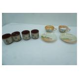 Vintage Hand-Painted Bone China Lusterware Tea Cups and Saucers, Set of 4 Saki Cups