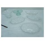 Vintage Aqua Green Pressed Glass Pedestal Cake Stand, Vintage Anchor Hocking Renaissance and more