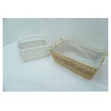 Lined Woven basket w/handles, white wicker basket with handle