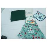 Hello Fall Potholder & Towel Set-New, hummingbird Potholder-New, Dark Green Tablecloth, Dish Towel