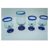 Mexican Hand-Blown Cobalt Blue Rim Goblets