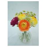 Vintage Glass Vase with Artificial Flower Arrangement (in epoxy?)