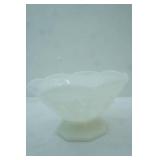 Vintage Milk Glass Pedestal Fruit Bowl w/Embossed Grape & Leaf Pattern