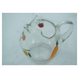 Small Hand-Painted Clear Glass Juice Pitcher 5.5" tall