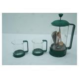 bodum French Press Coffee Maker & Matching Cups. Appears New.