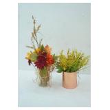 Artificial Flower Arrangements, Clear Glass Vase, and Hammered Copper Vase