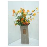 Artificial Flower Arrangement and Stone Rectangular Vase 5"x 3"x 12.25" tall