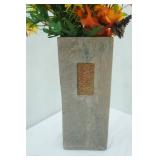 Artificial Flower Arrangement and Stone Rectangular Vase 5"x 3"x 12.25" tall