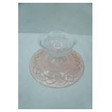 Anchor Hocking Pink "Mayfair Open Rose Plate" with Attached Frosted Rose Sherbet Dish
