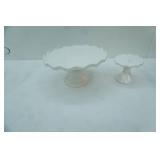 2 White Ceramic Glaze Cake Stands