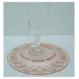 Vintage Pink Anchor Hocking Plate, Clear Glass goblet (have been attached)
