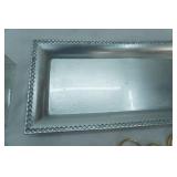 Decorative Silver Metal Rectangular Tray, napkin rings and 2 ceramic cherub ornaments