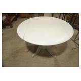 Painted Wooden Pedestal Table w/2 drop down leaves