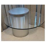 MB - Vintage CBF by Pierre Two-Tier Glass Accent Table, Brushed Metal Base