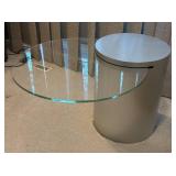 MB - Vintage CBF by Pierre Two-Tier Glass Accent Table, Brushed Metal Base