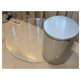 MB - Vintage CBF by Pierre Two-Tier Glass Accent Table, Brushed Metal Base