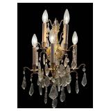 B - Pair of Crystal  Wall Sconces- Brass/Gilt Finish, Hanging Crystals